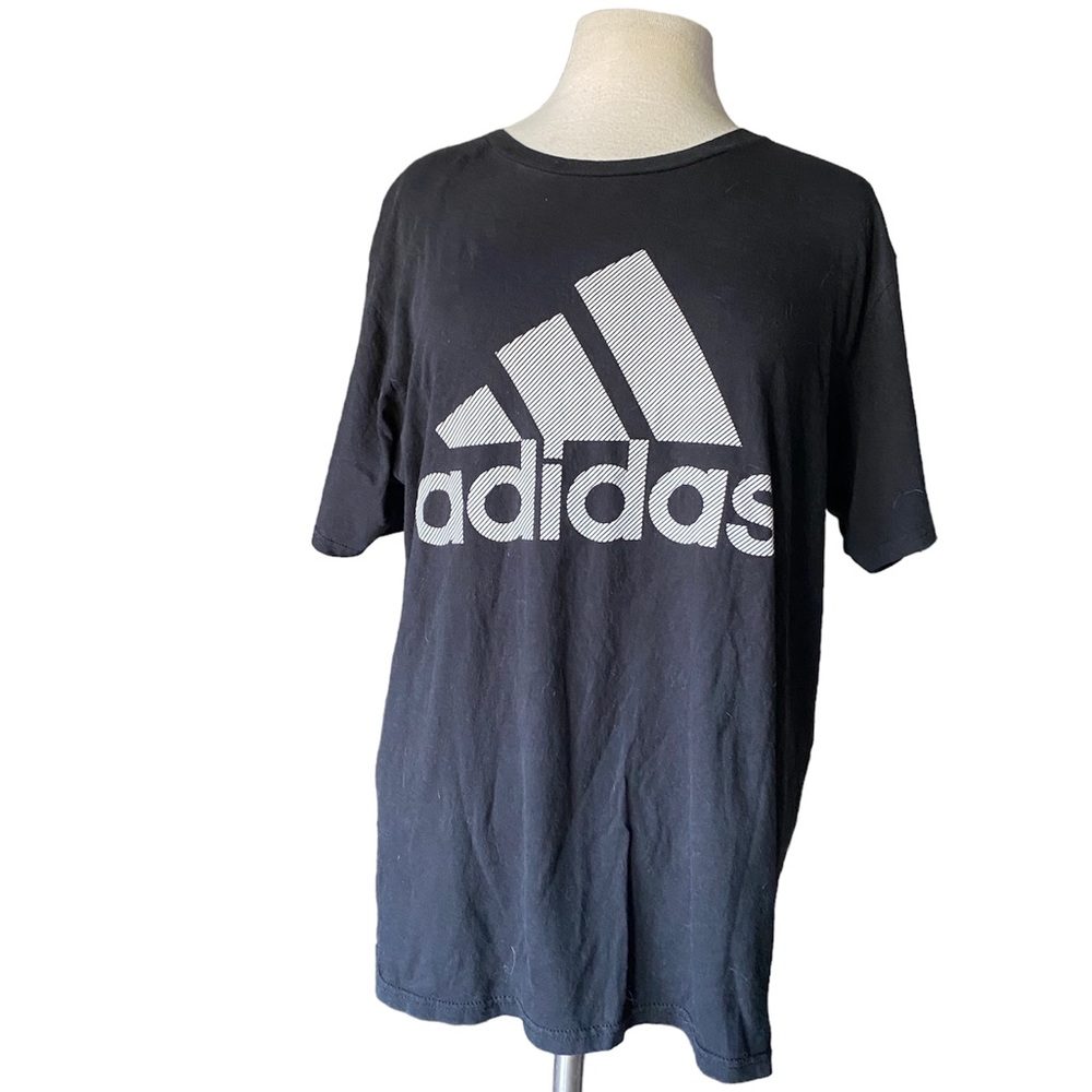 Adidas striped badge of sport black & white tee, XL for male or female